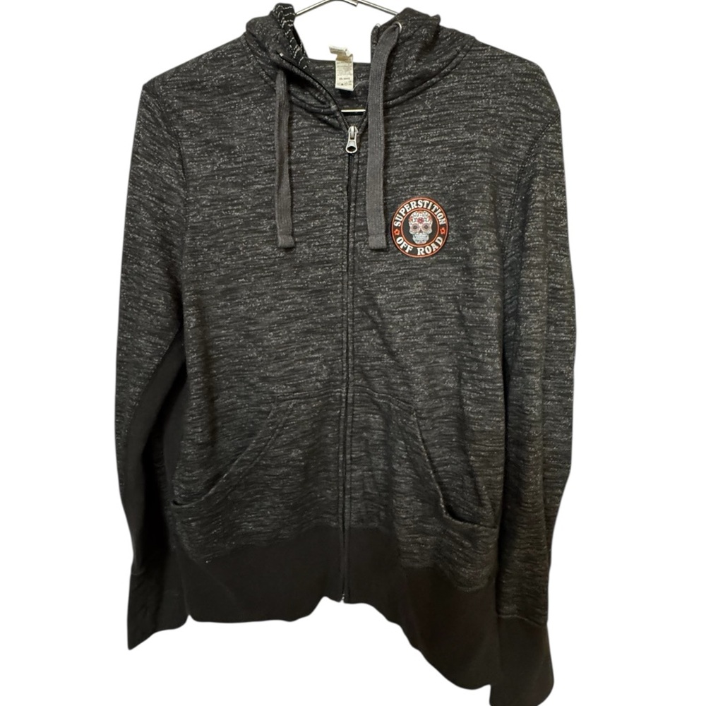 High End Superstition Off Road Skull 4x4 Gray Black Zip-Up Hoodie Women’s XXL